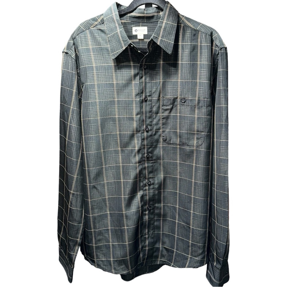 HAGGAR Long Sleeve Shirt Men's Size XL Tall Brown Checked Button Down